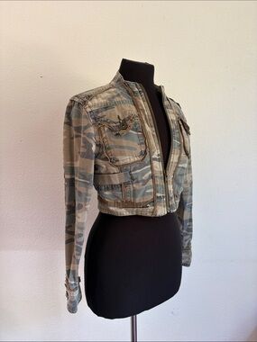 Star Jeans Cropped Camo Utility Jacket - Green Camo